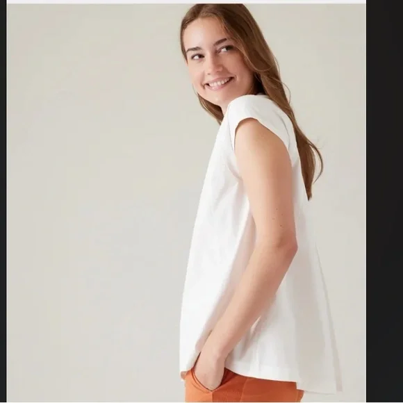 Athleta Cream Button-Down Cap Sleeve Shirt - Picture 5 of 7